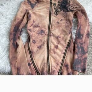 Salvage Women's Brown Tie-Dye Bomber Jacket....super Cool Graphics. S